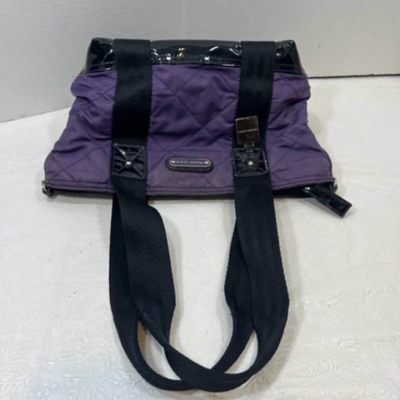 Franco Sarto Purple Quilted Black Patent Leather Zip Tote Bag Handbag 9x4x8" - Picture 3 of 13